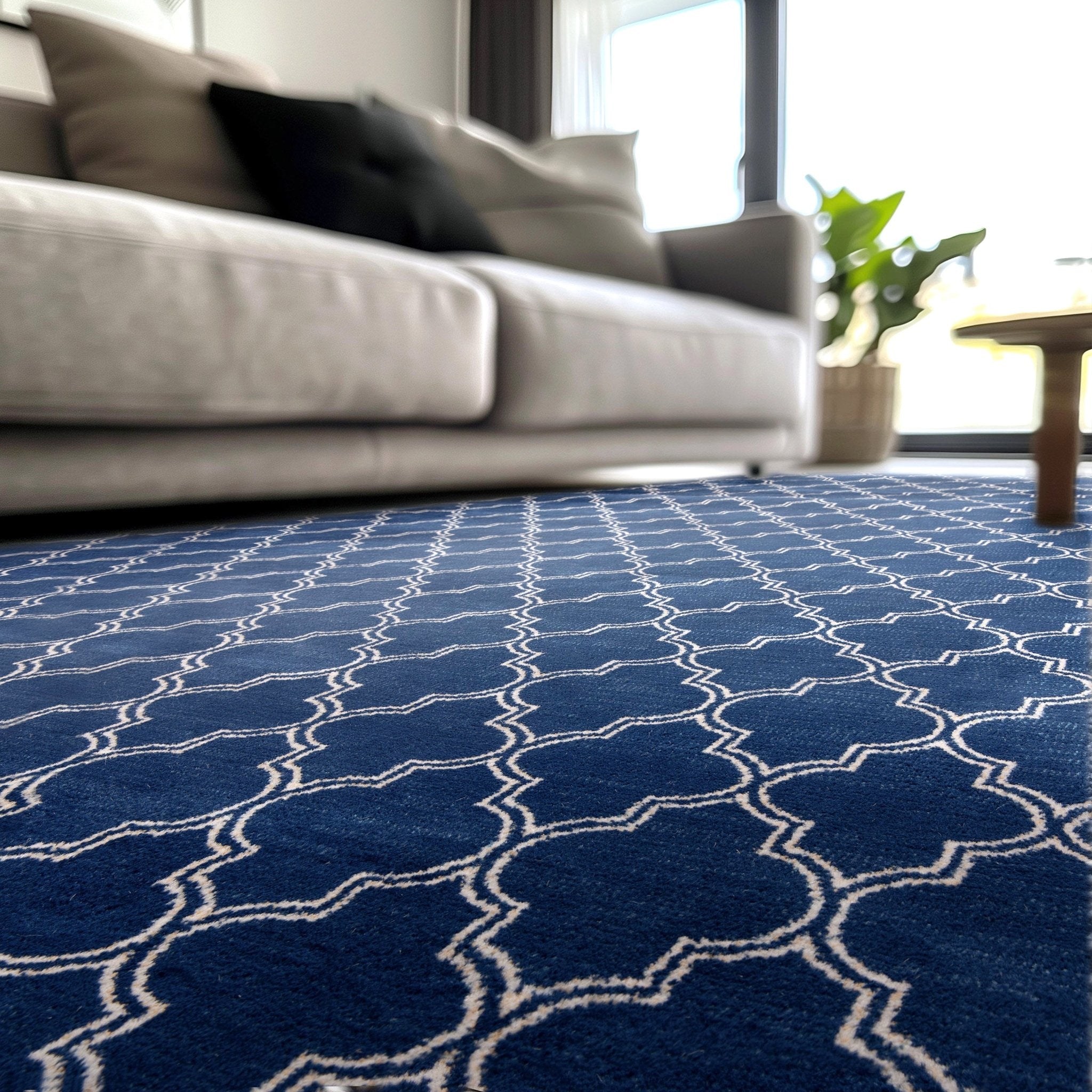 Nantucket Trellis Custom-Made Rug, Made to Order, High-Quality, Elegant Blue Design Area Rug - Well Woven - In a living room