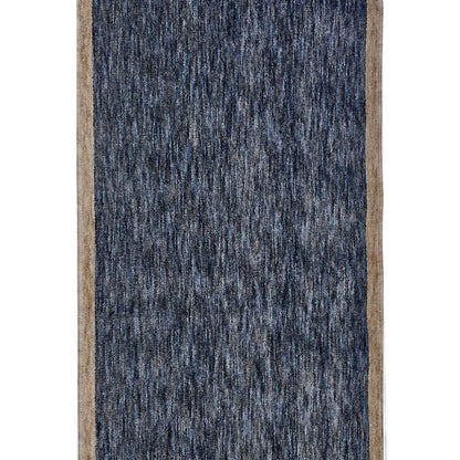 COD-13 - Washable blue and charcoal runner rug with a brown border on a white background