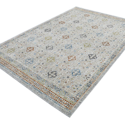COD-21 Well Woven Mere Washable Rug: A decorative modern tribal rug with a grey base and multicolor geometric pattern on a white background