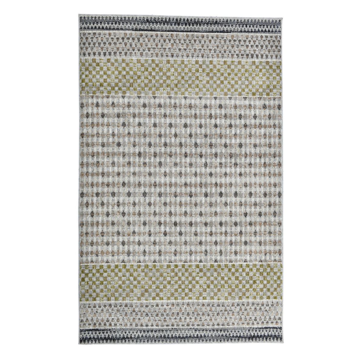COD-31 Well Woven Wynn Washable Rug: grey and green patterned rug with geometric design on a white background