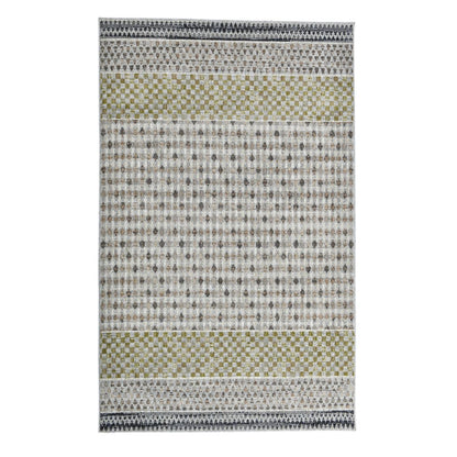 COD-31 Well Woven Wynn Washable Rug: grey and green patterned rug with geometric design on a white background