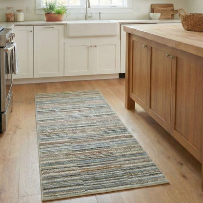 COD-41 - Kitchen with a striped washable runner rug on wooden flooring