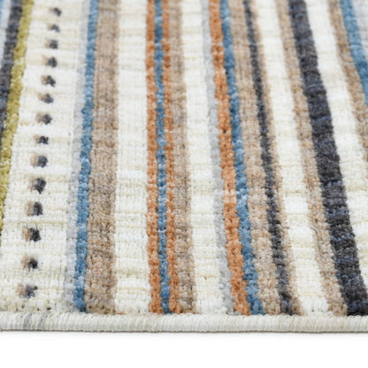 COD-41 Well Woven Thane Washable Rug: Close-up of a striped rug with soft, multicolor recycled fibers, on a white background