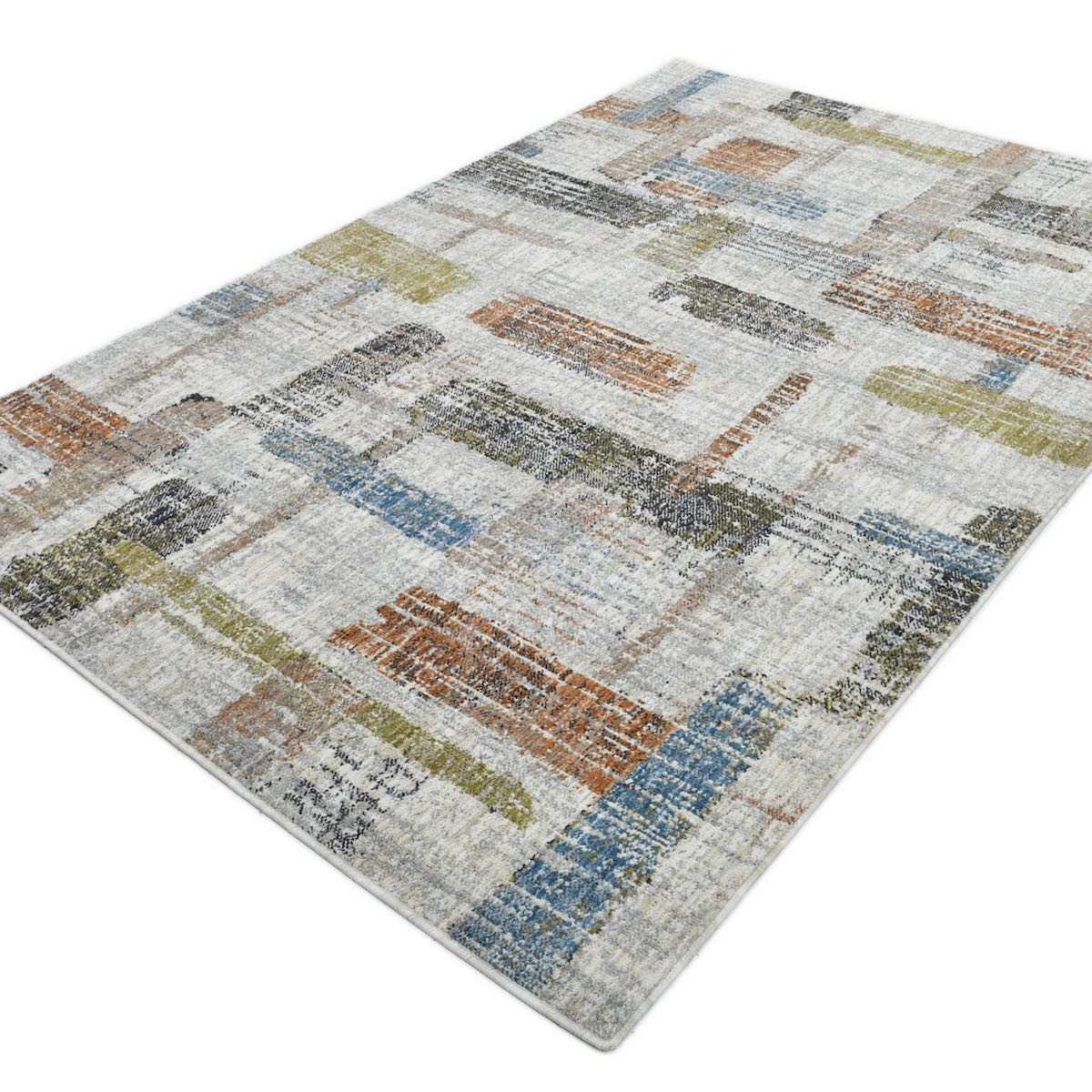COD-51 Well Woven Fen Washable Rug: an abstract geometric rug made of recycled fibers on a white background