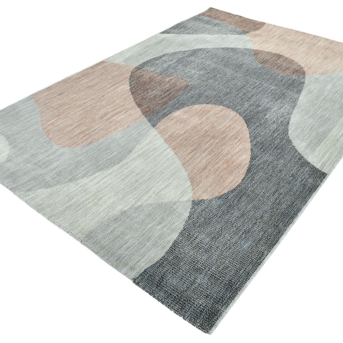 COD-60 Well Woven Holt Washable Rug: The soft machine washable rug with abstract design in gray and peach, on a white background