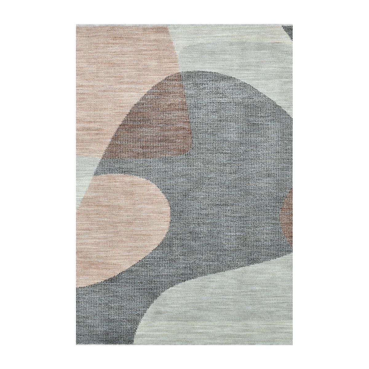 COD-60 Well Woven Holt Washable Rug: Rug with abstract design in shades of gray and peach on a white background