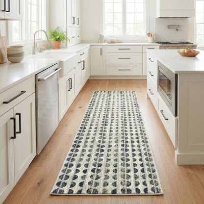 COD-81 - Kitchen with a half circle patterned runner rug on wooden floor