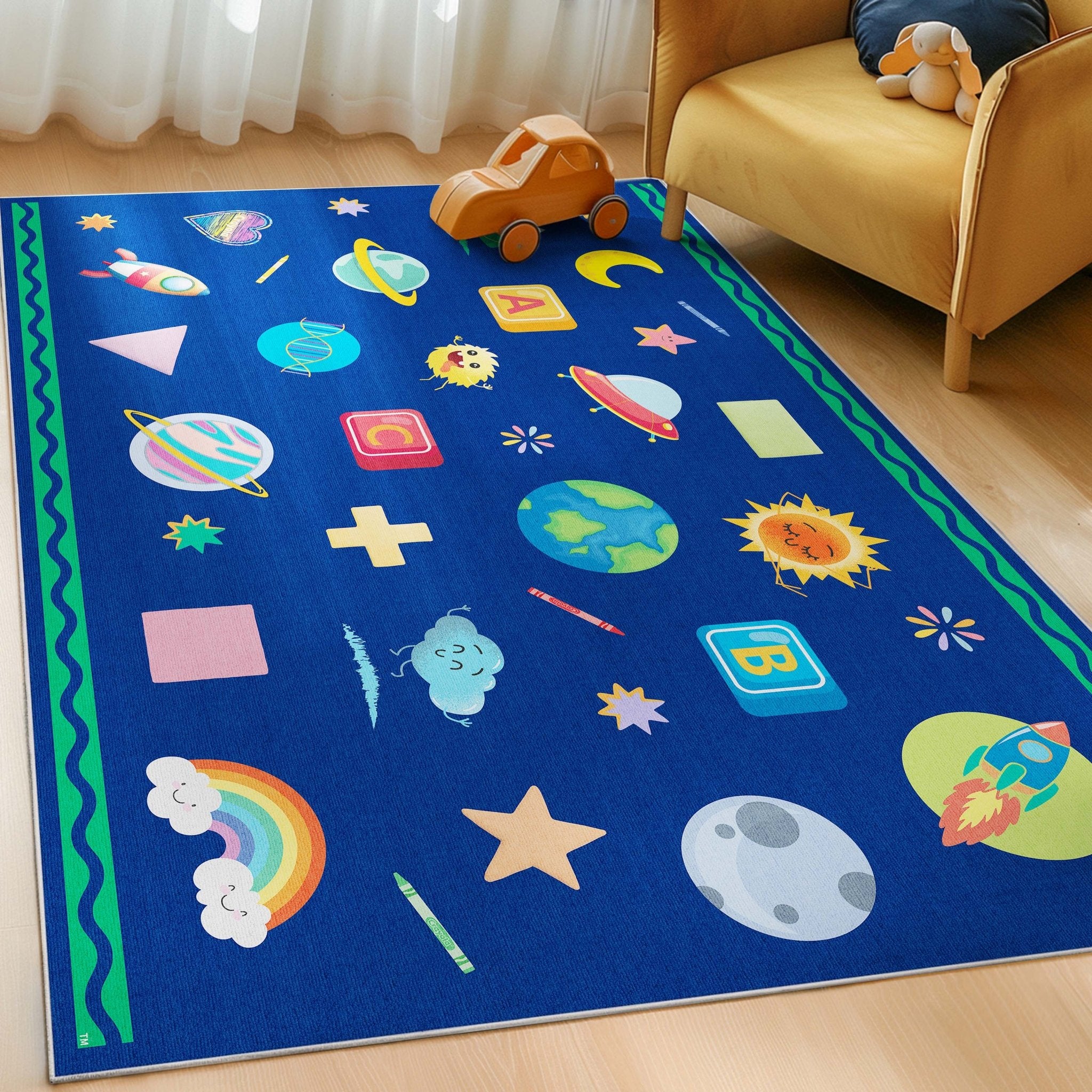 Crayola Modern Cosmic Adventure Space Theme 5' x 7' Blue Area Rug By Well Woven Well Woven