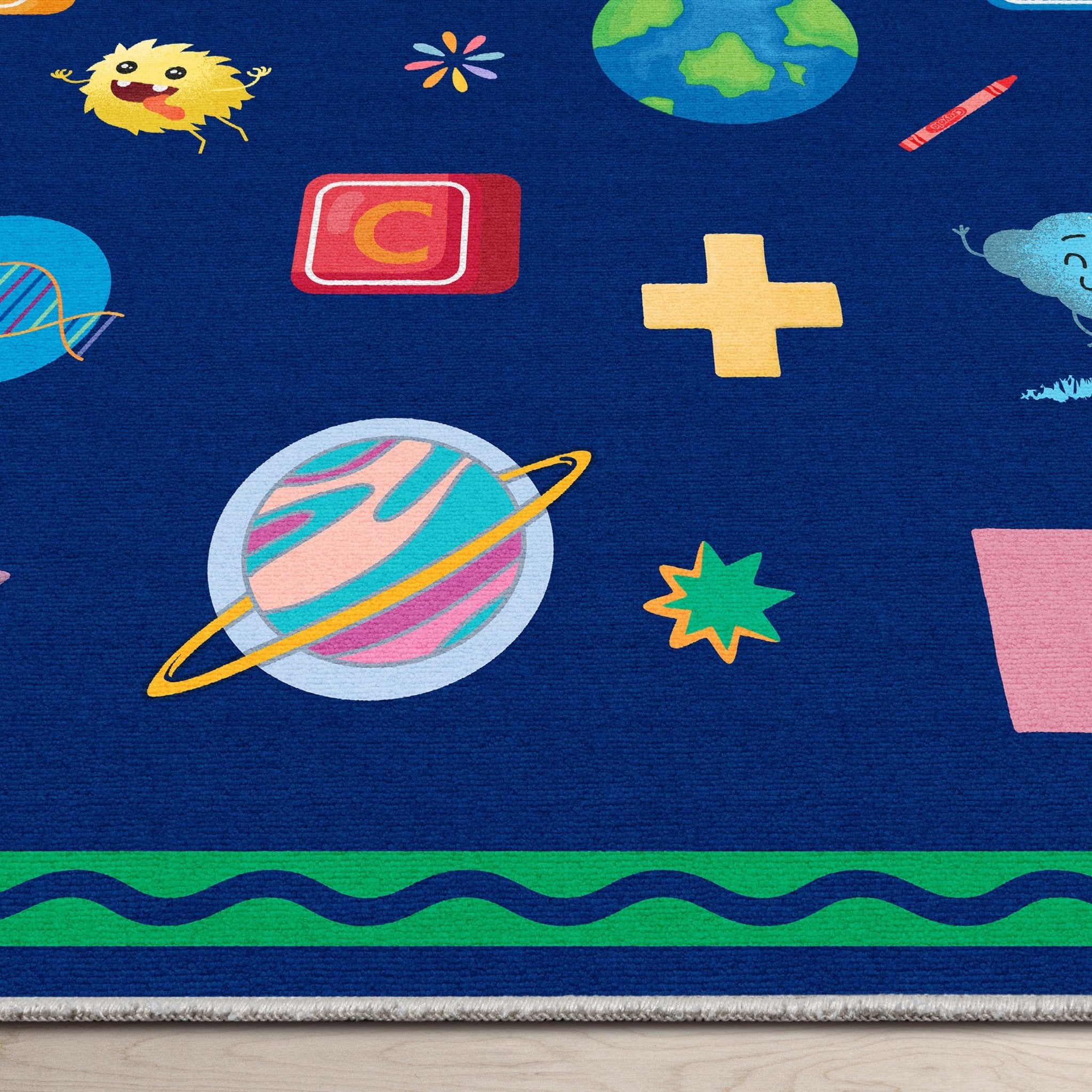 Crayola Modern Cosmic Adventure Space Theme 5' x 7' Blue Area Rug By Well Woven Well Woven