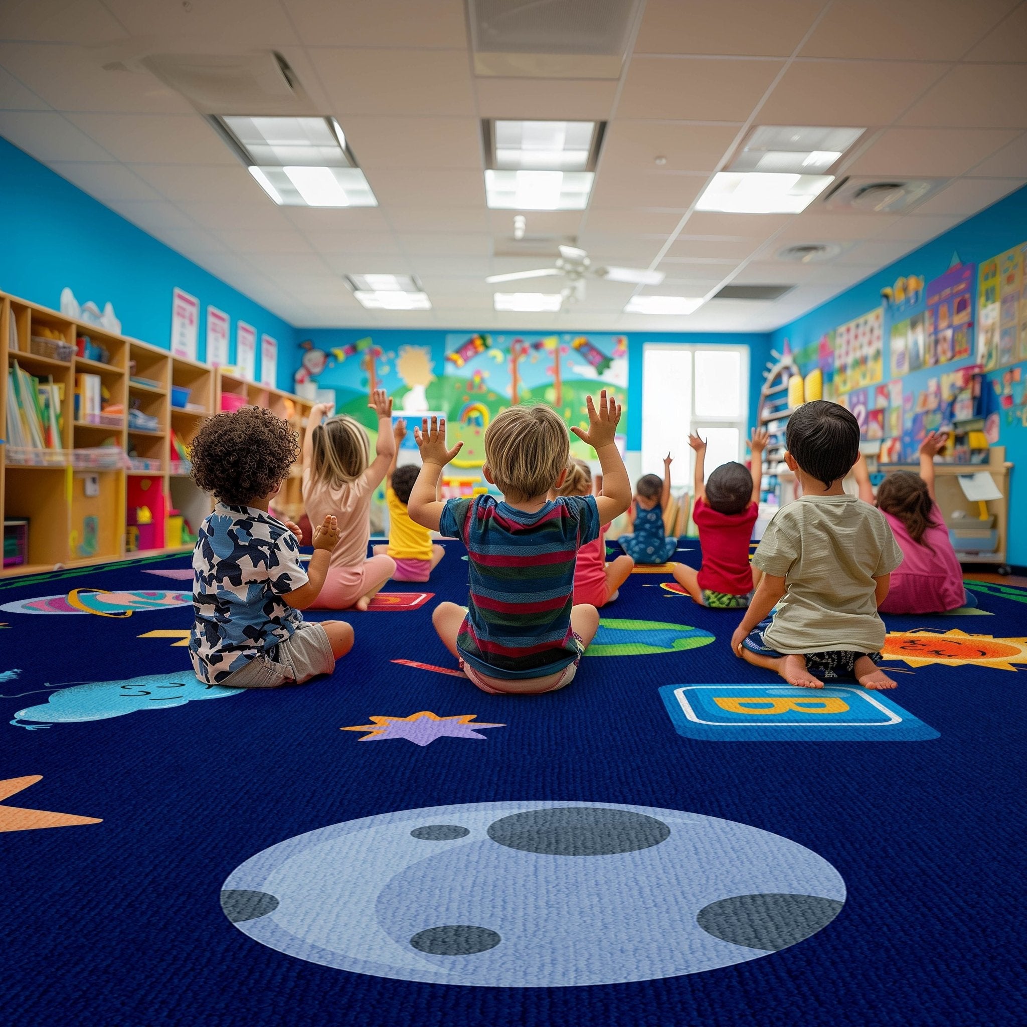 Crayola Modern Cosmic Adventure Space Theme 5' x 7' Blue Area Rug By Well Woven Well Woven