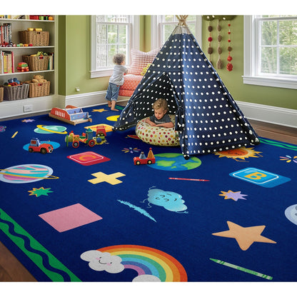Crayola Modern Cosmic Adventure Space Theme 5' x 7' Blue Area Rug By Well Woven Well Woven