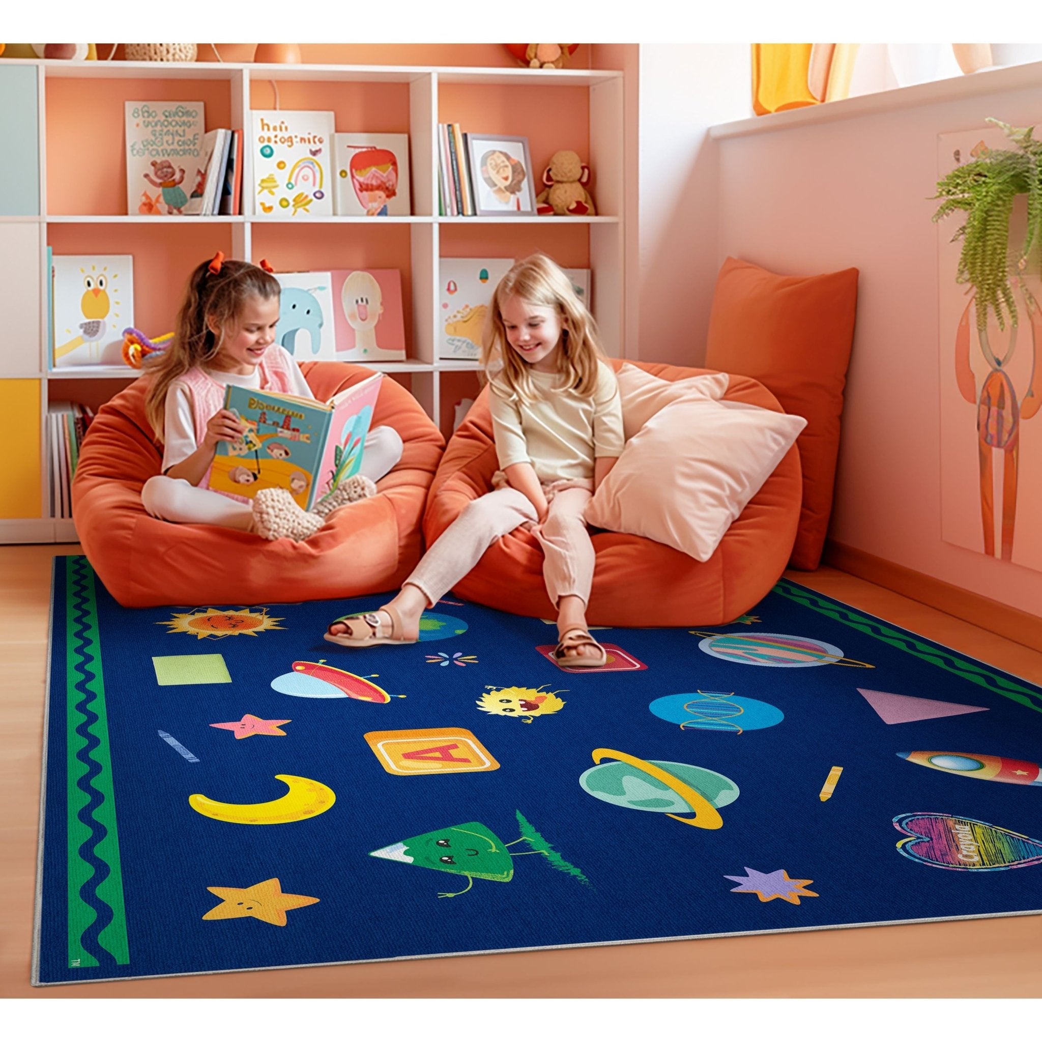 Crayola Modern Cosmic Adventure Space Theme 5' x 7' Blue Area Rug By Well Woven Well Woven