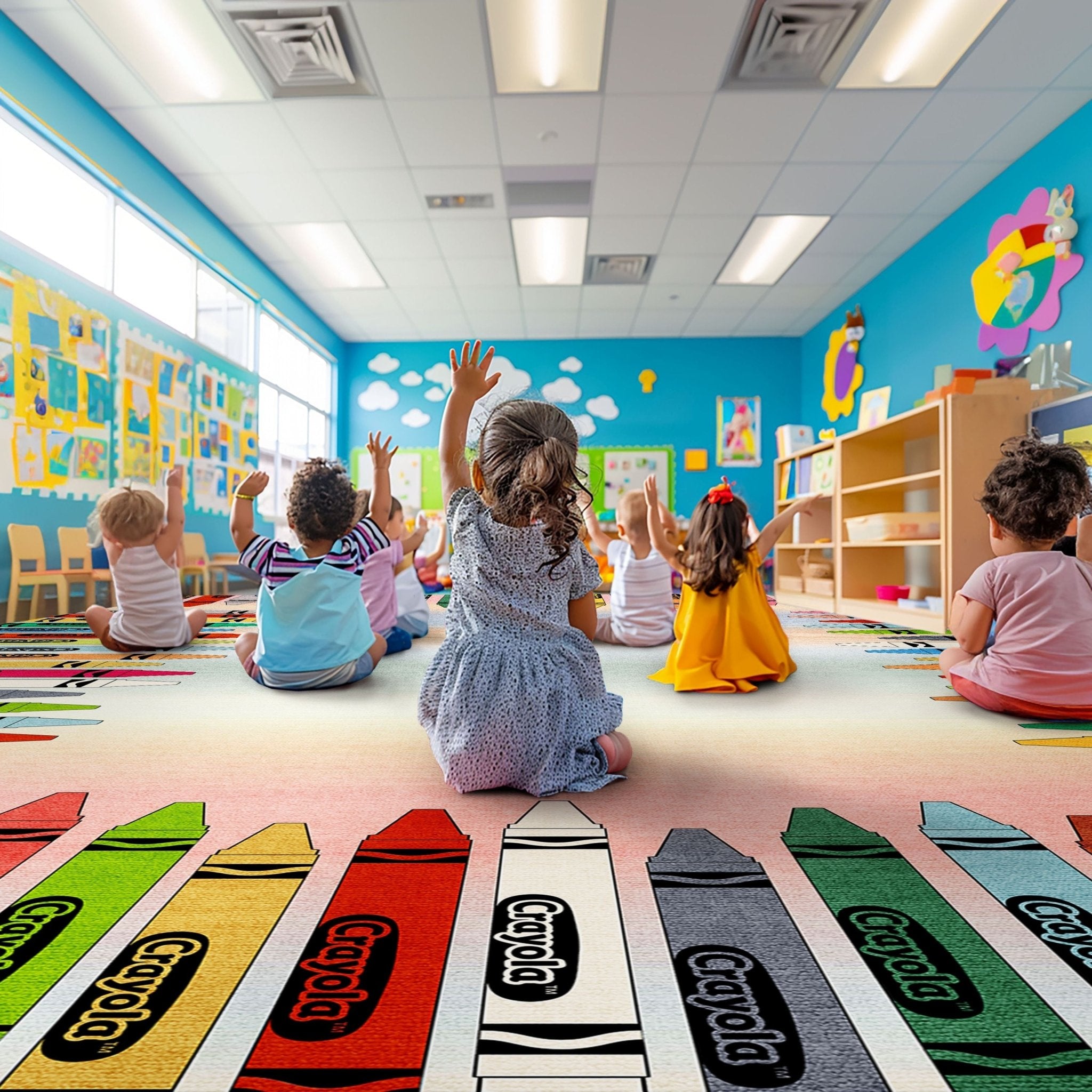 Crayola Modern Crayon Parade Playroom 5' x 7' Multi Color Area Rug By Well Woven Well Woven