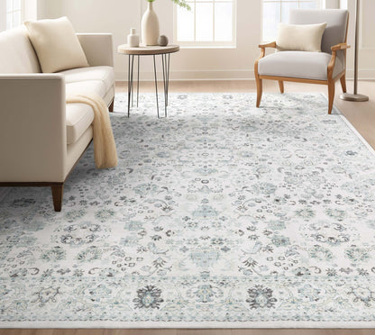 Elle Basics Silk Vintage Oriental Ivory Easy-Clean Washable Non-Slip Rug by Well Woven Well Woven