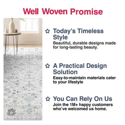 Elle Basics Silk Vintage Oriental Ivory Easy-Clean Washable Non-Slip Rug by Well Woven Well Woven