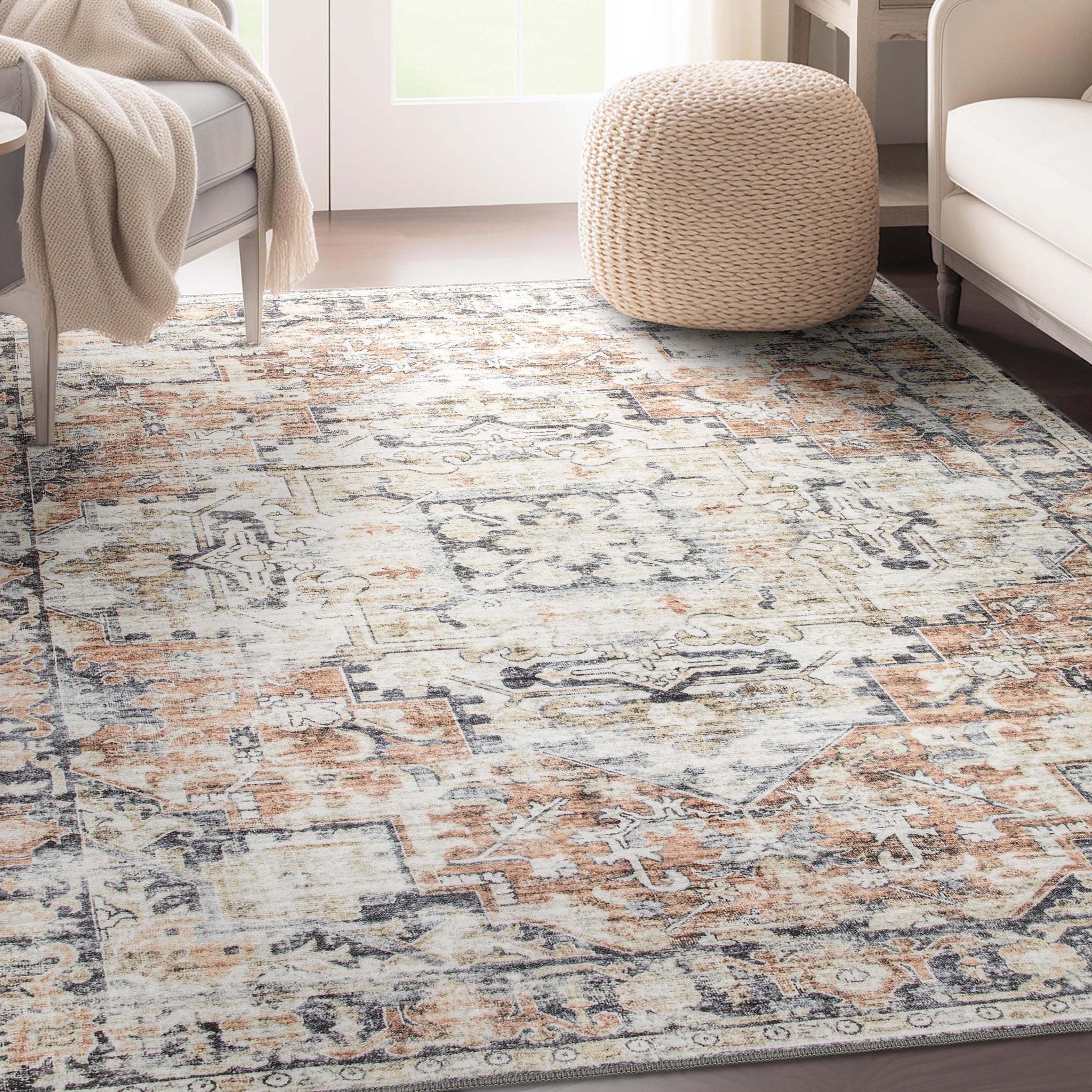 Elle Basics Rendezvous Vintage Medallion Easy-Clean Washable Rug