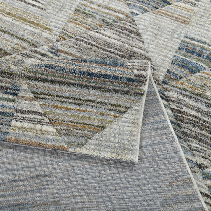 ELM-11 Well Woven Knoll Washable Area Rug - A textured washable area rug with a pattern of striped triangles in various colors