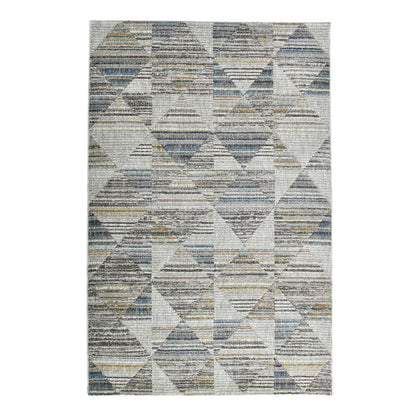 The ELM-11 Well Woven Knoll Washable Area Rug, a geometric patterned rug with blue and gray tones on a white background.