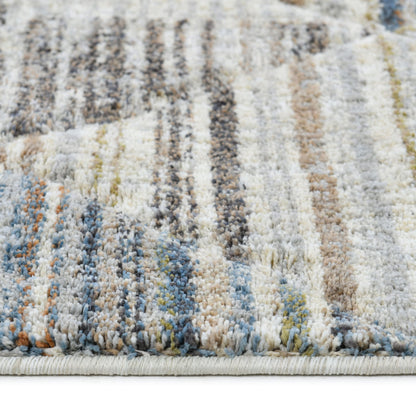 ELM-11 Well Woven Knoll Washable Area Rug: Close-up of a textured area rug with multicolor stripes on a white background