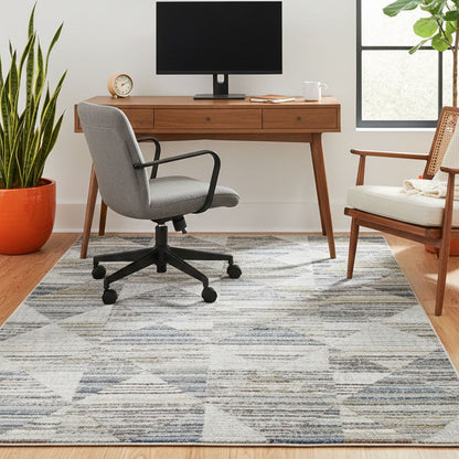 ELM-11 Well Woven Knoll Washable Area Rug: Home office with a desk, chair, and grey washable rug with pile