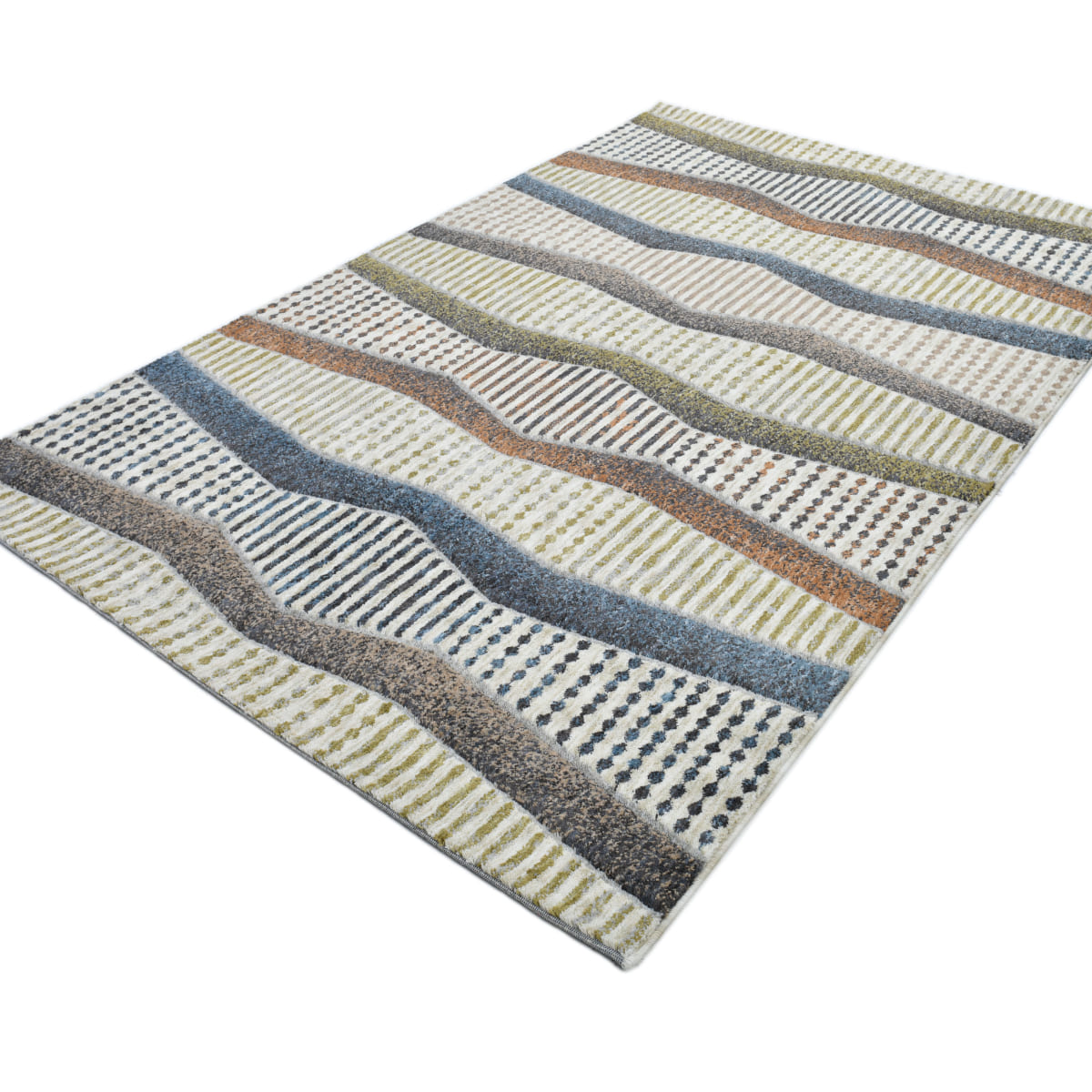 ELM-21 Well Woven Ridge Washable Area Rug: A plush washable rug with a wavy line and geometric pattern on a white background