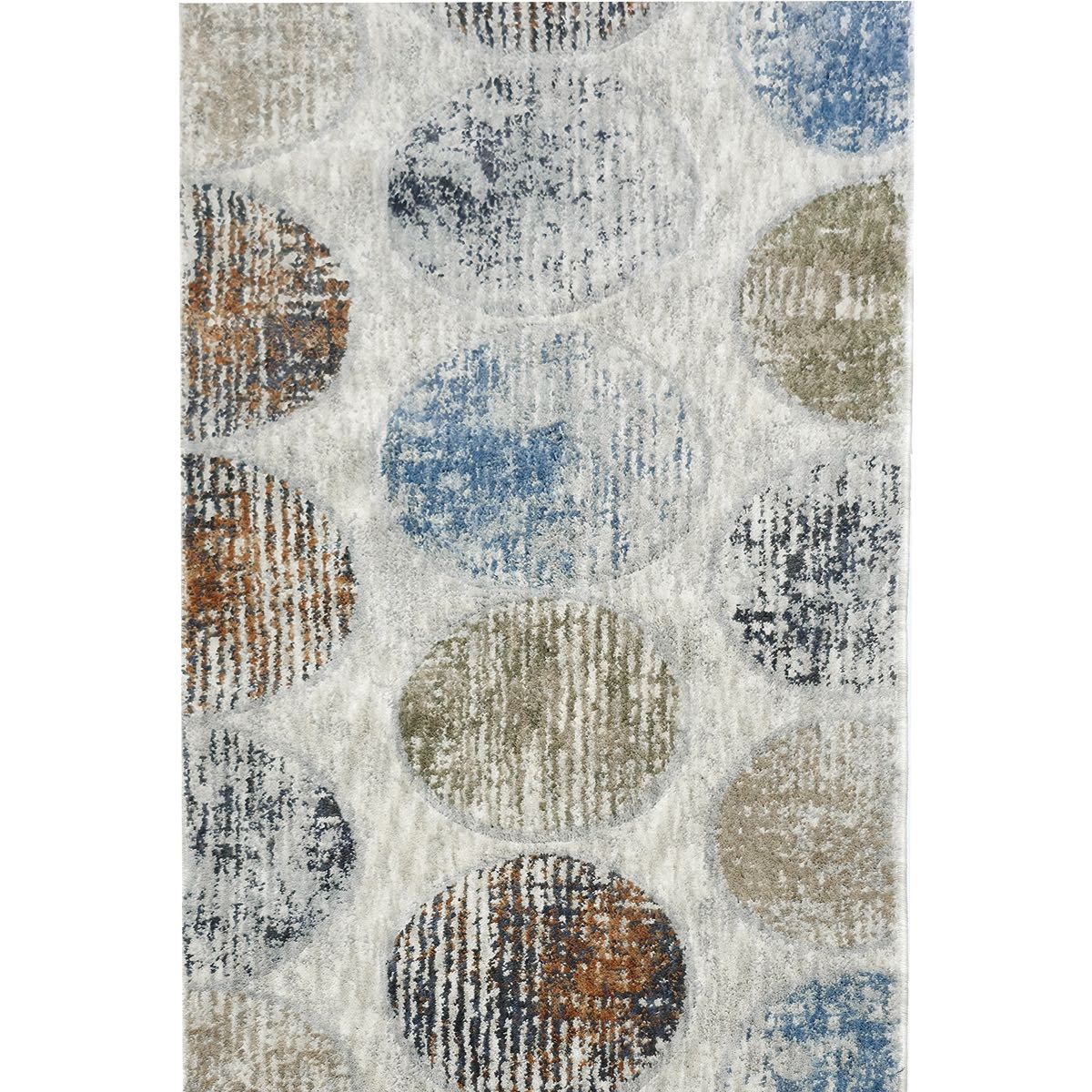 ELM-31 - Patterned runner rug with circular designs in various colors on a white background