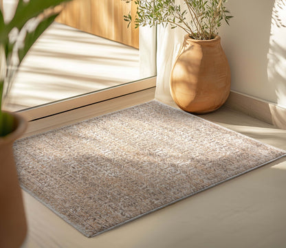 Ethos Echo Beige Floral Warm Earth Tone - Easy to Clean - Globally Inspired Patterns Well Woven