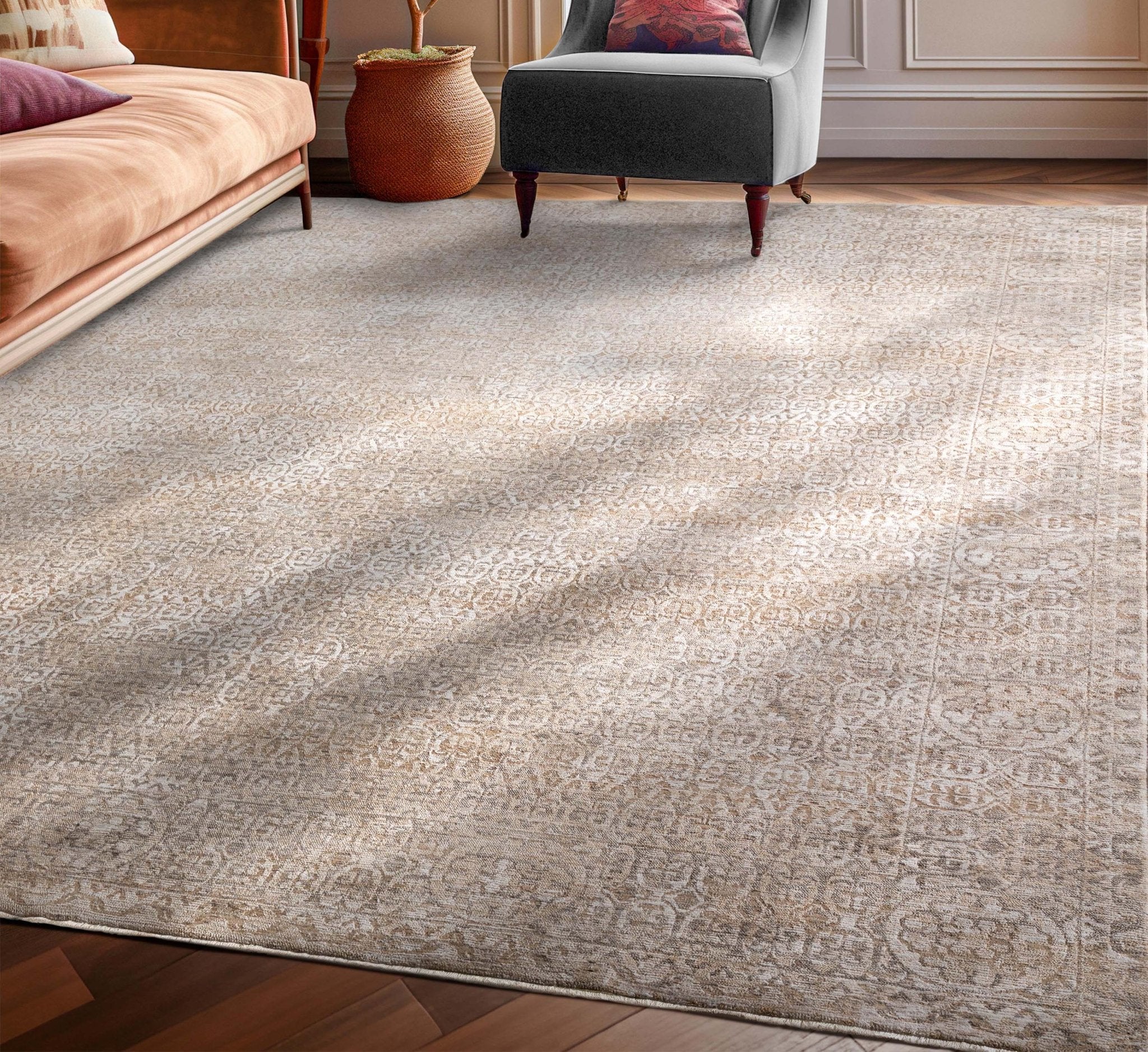 Ethos Echo Beige Floral Warm Earth Tone - Easy to Clean - Globally Inspired Patterns Well Woven