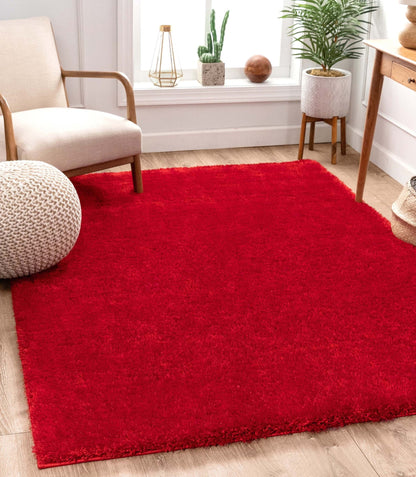 Feather Collection Liza Red Shag Rug –   Sparkly, Plush, Minimalist Glam - Well Woven - Red rug in a living room