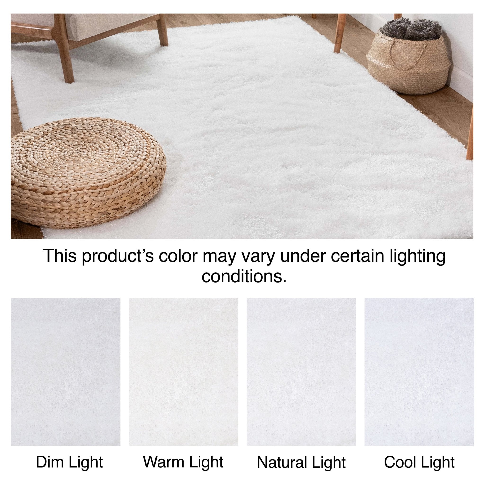 Feather Collection Liza  White Shag Rug –   Sparkly, Plush, Minimalist Glam - Well Woven - Lighting Variations