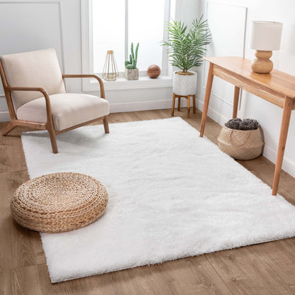 Feather Collection Liza  White Shag Rug –   Sparkly, Plush, Minimalist Glam - Well Woven - white boho living room rug