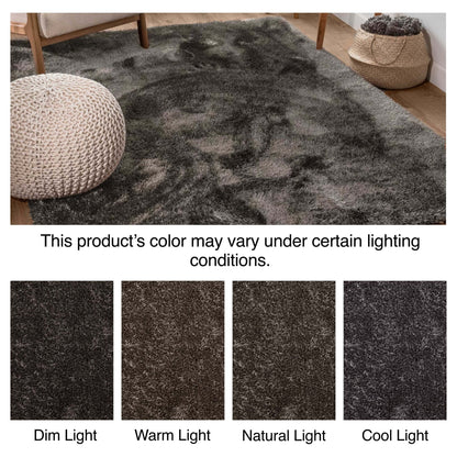 Feather Collection Liza Black Shag Rug –   Sparkly, Plush, Minimalist Glam - Well Woven - black shag rug lighting variations