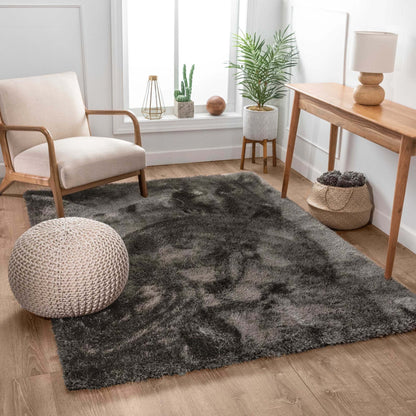 Feather Collection Liza Black Shag Rug –   Sparkly, Plush, Minimalist Glam - Well Woven - black shag rug in a living room