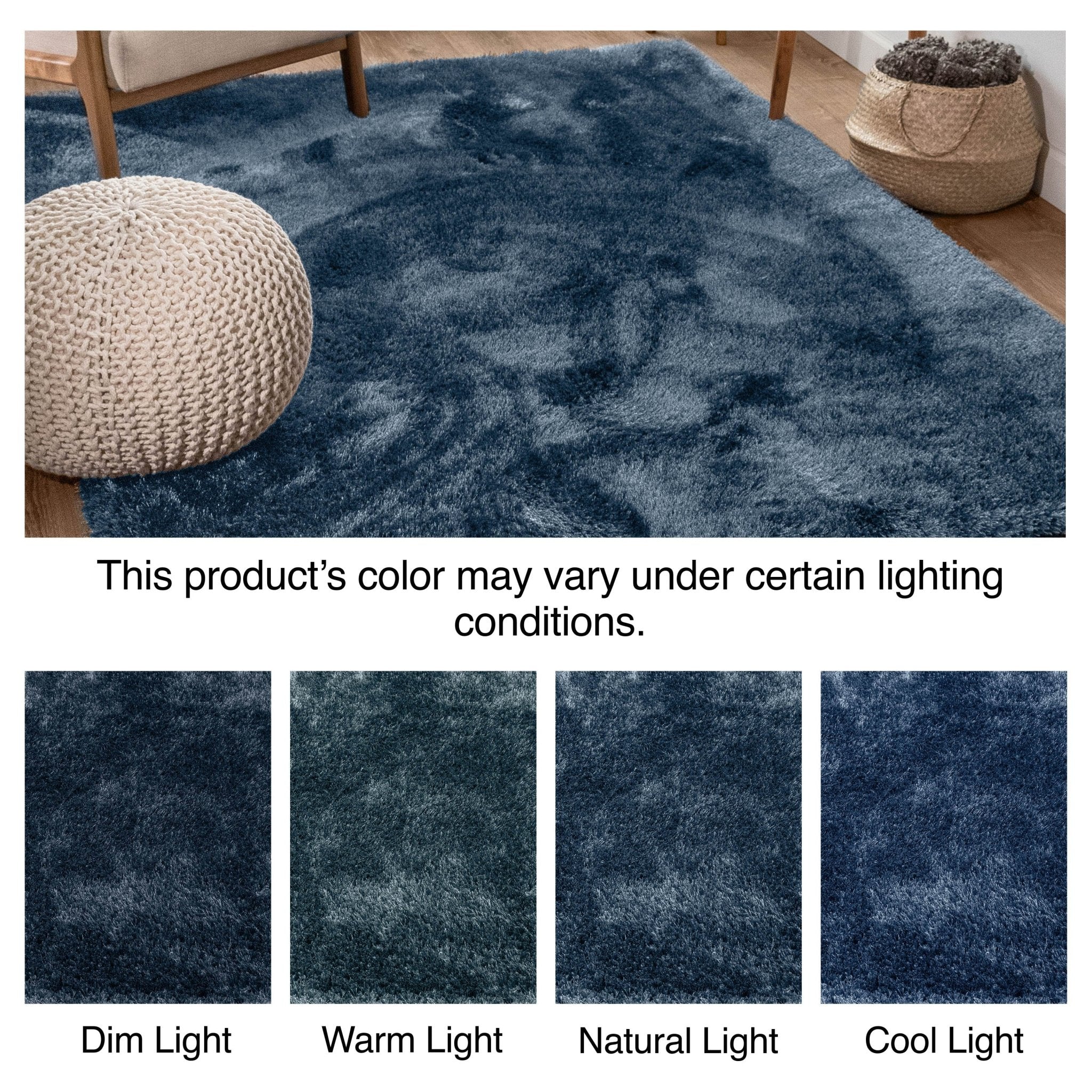 Feather Collection Liza Dark Blue Shag Rug –   Sparkly, Plush, Minimalist Glam - Well Woven - Lighting