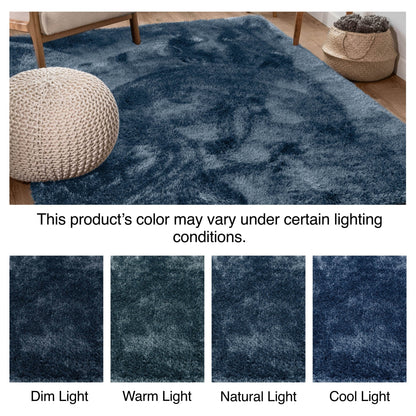 Feather Collection Liza Dark Blue Shag Rug –   Sparkly, Plush, Minimalist Glam - Well Woven - Lighting