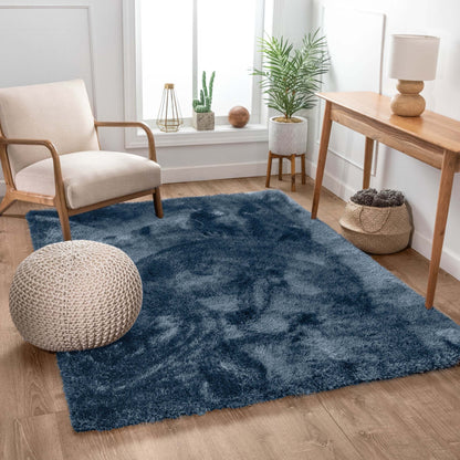 Feather Collection Liza Dark Blue Shag Rug –   Sparkly, Plush, Minimalist Glam - Well Woven - Living Room