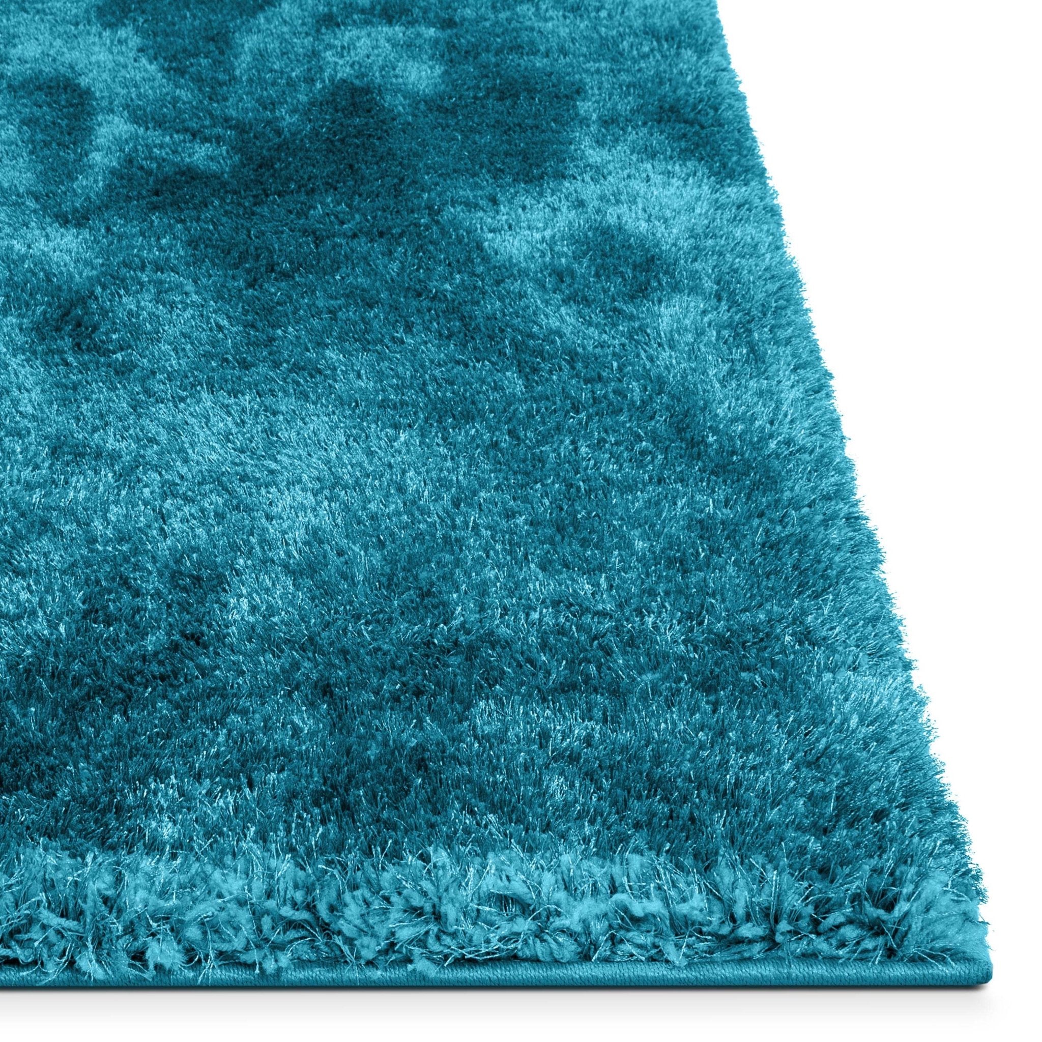 Feather Collection Liza  Blue Shag Rug –   Sparkly, Plush, Minimalist Glam - Well Woven - Teal rug corner