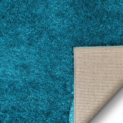 Feather Collection Liza  Blue Shag Rug –   Sparkly, Plush, Minimalist Glam - Well Woven - Teal rug backing