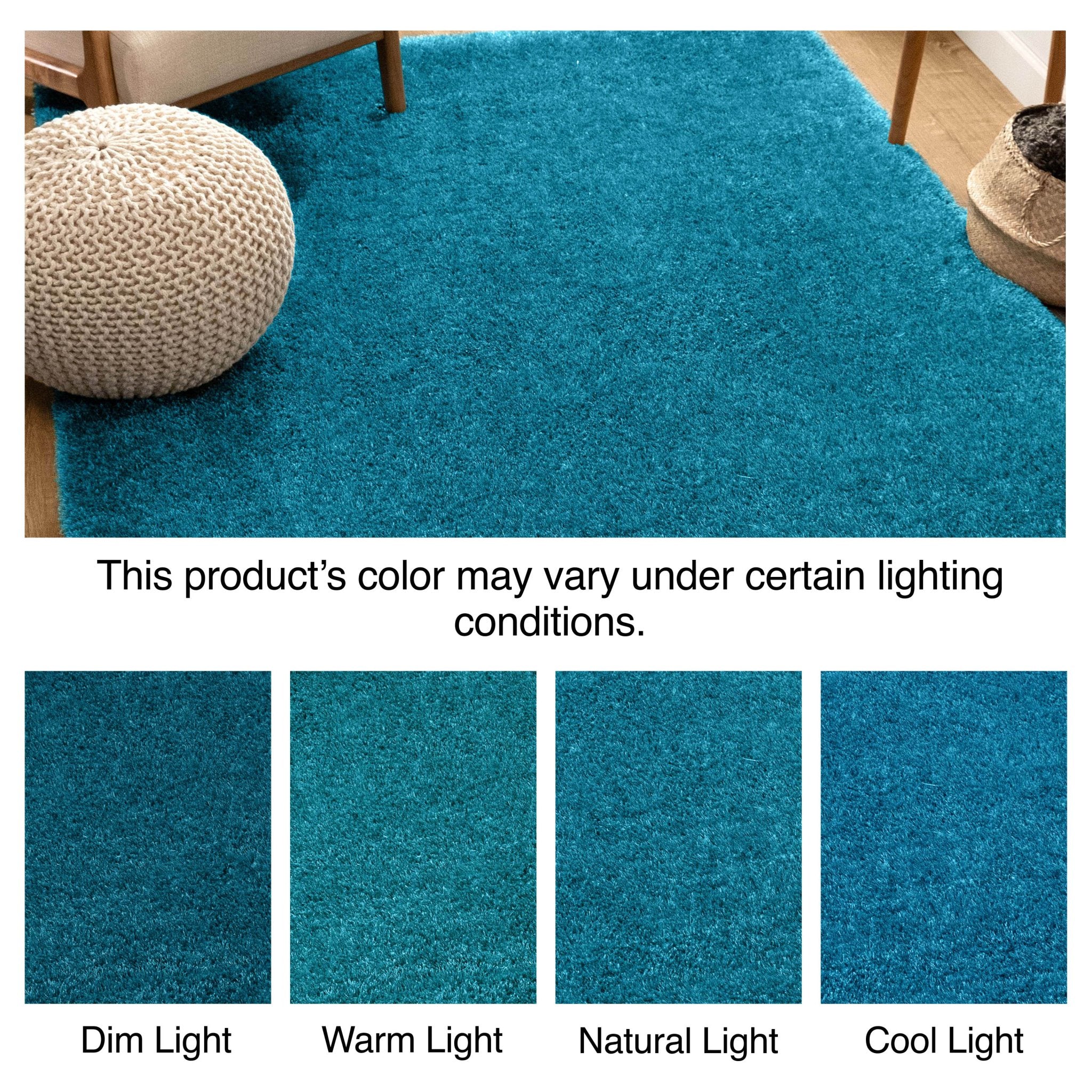 Feather Collection Liza  Blue Shag Rug –   Sparkly, Plush, Minimalist Glam - Well Woven - Teal Lighting Variations