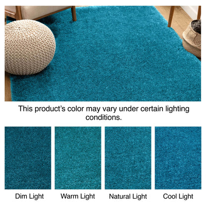 Feather Collection Liza  Blue Shag Rug –   Sparkly, Plush, Minimalist Glam - Well Woven - Teal Lighting Variations