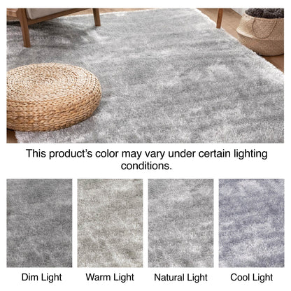 Feather Collection Liza  Silver Shag Rug –  Sparkly, Plush, Minimalist Glam - Well Woven - Lighting variations