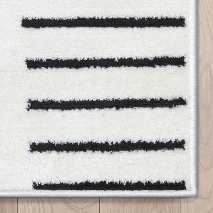 Rainbow Shag Geometric Ivory Black High-Low Rug Well Woven