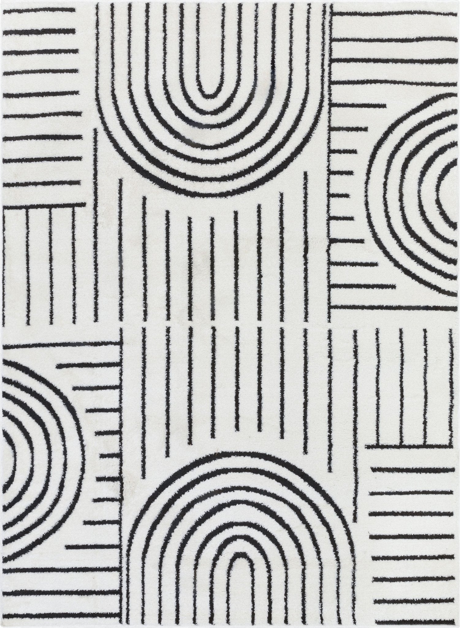 Rainbow Shag Geometric Ivory Black High-Low Rug Well Woven