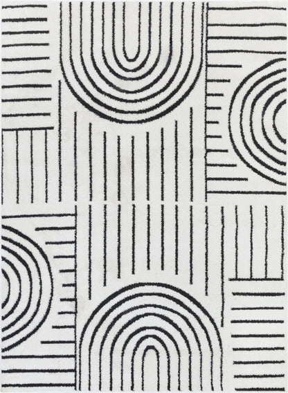 Rainbow Shag Geometric Ivory Black High-Low Rug Well Woven