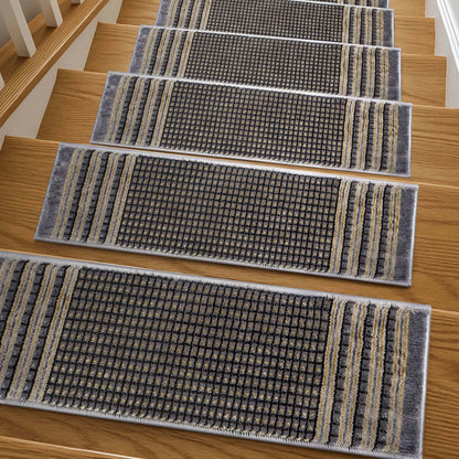 Waylon Grey Stair Tread Rugs - Well Woven - Waylon Grey Stair Tread Rugs on wooden steps