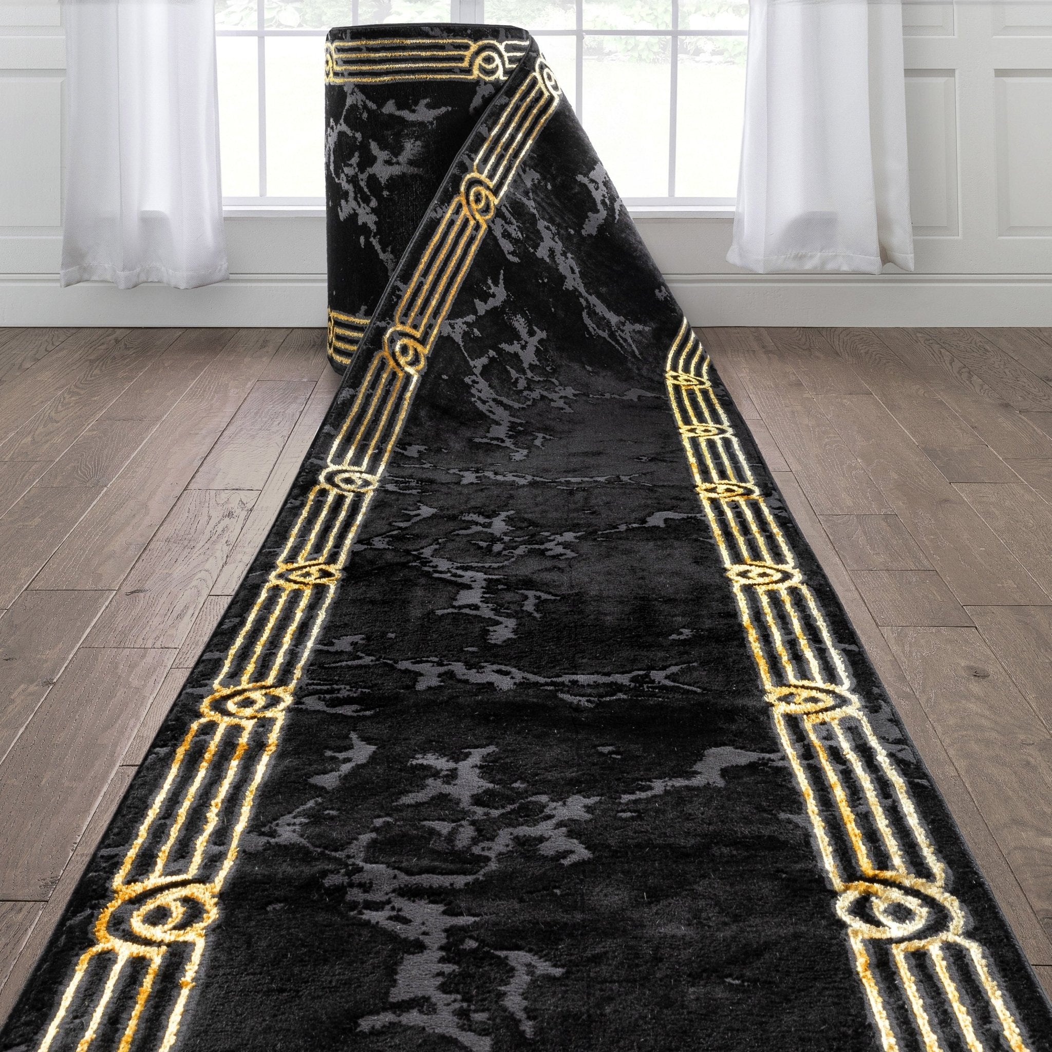 Custom Size Runner Huntington Glam Marble Black Gold Choose Your Width x Choose Your Length Hallway Runner Rug Well Woven