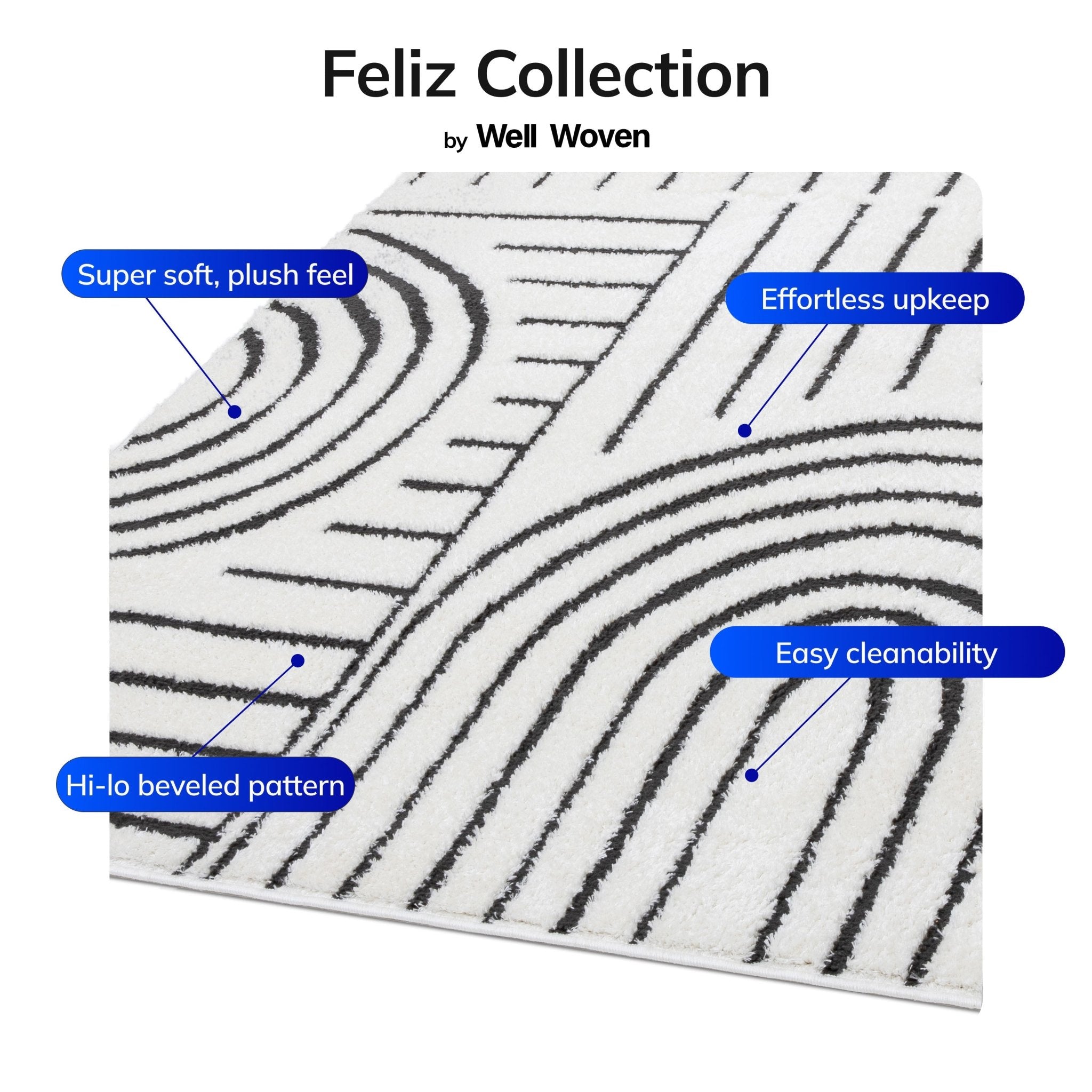 Rainbow Shag Geometric Ivory Black High-Low Rug Well Woven