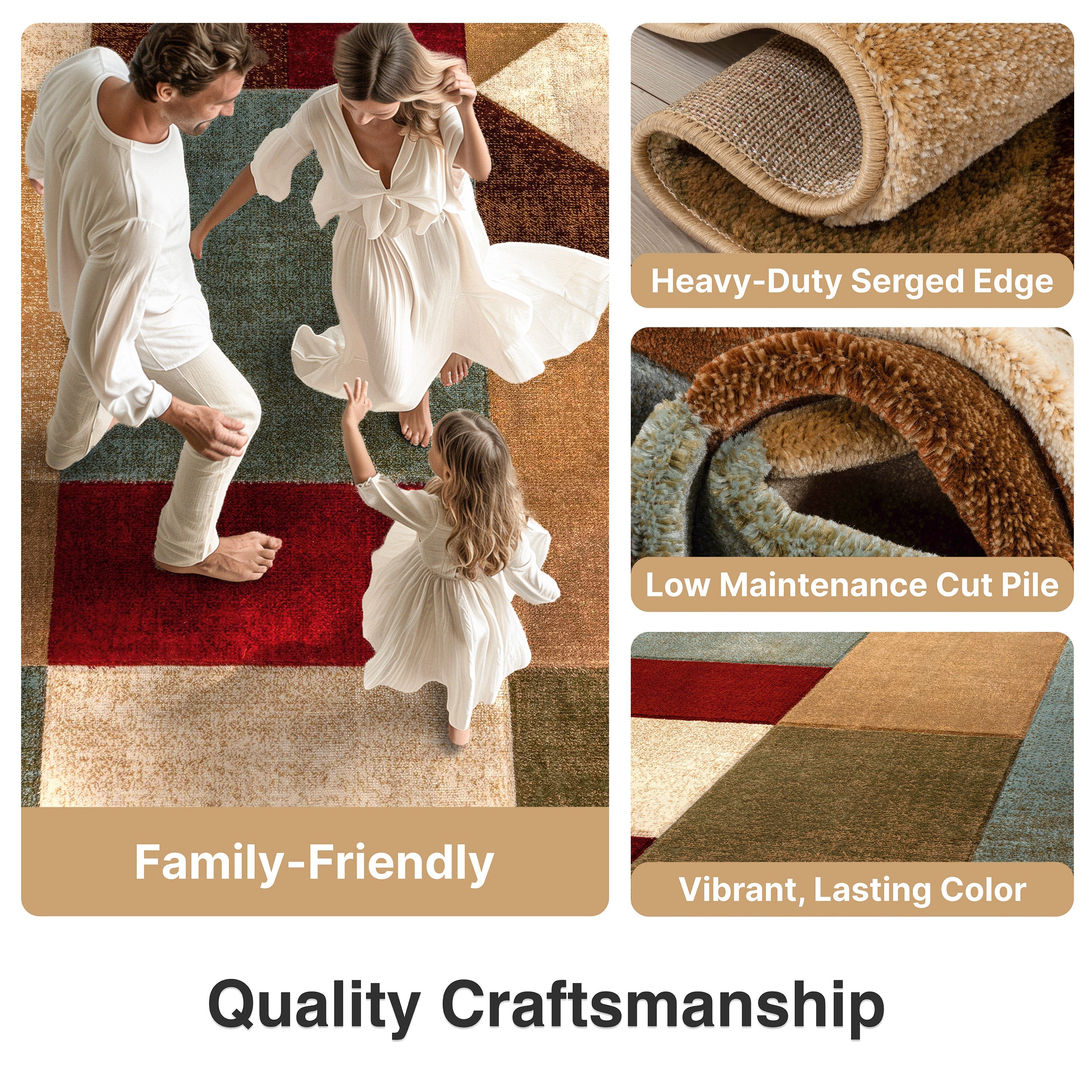 Marcia Multi Modern Geometric Blocks 3D Textured Rug Well Woven