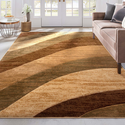 Cecilia Multi Brown Modern Geometric Stripes 3D Textured Rug Well Woven