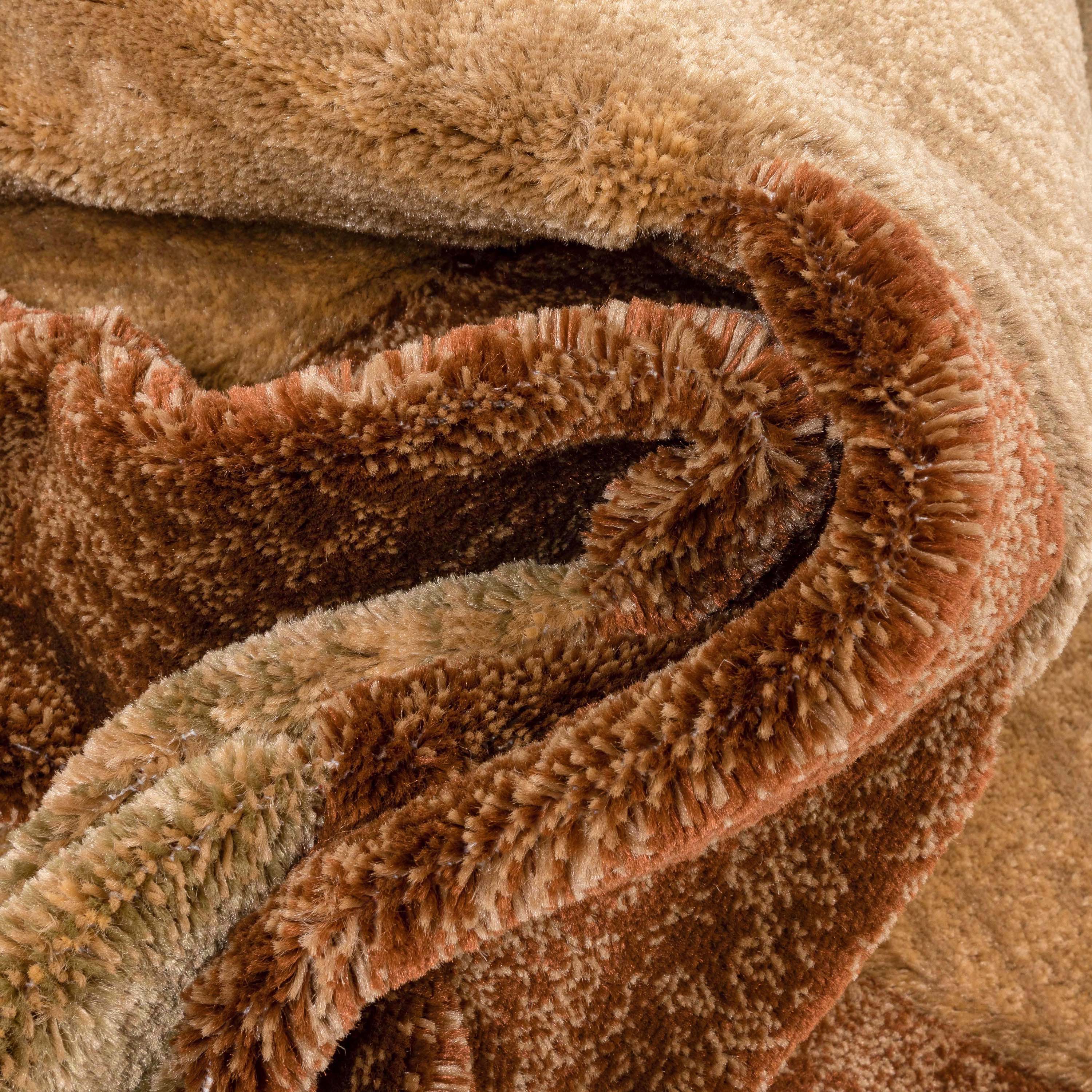 Cecilia Multi Brown Modern Geometric Stripes 3D Textured Rug Well Woven